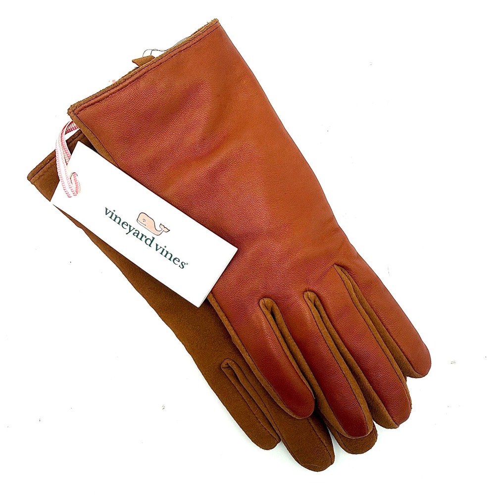 Vineyard Vines NWT Leather Suede Gloves Cashmere Lined Melted Caramel M